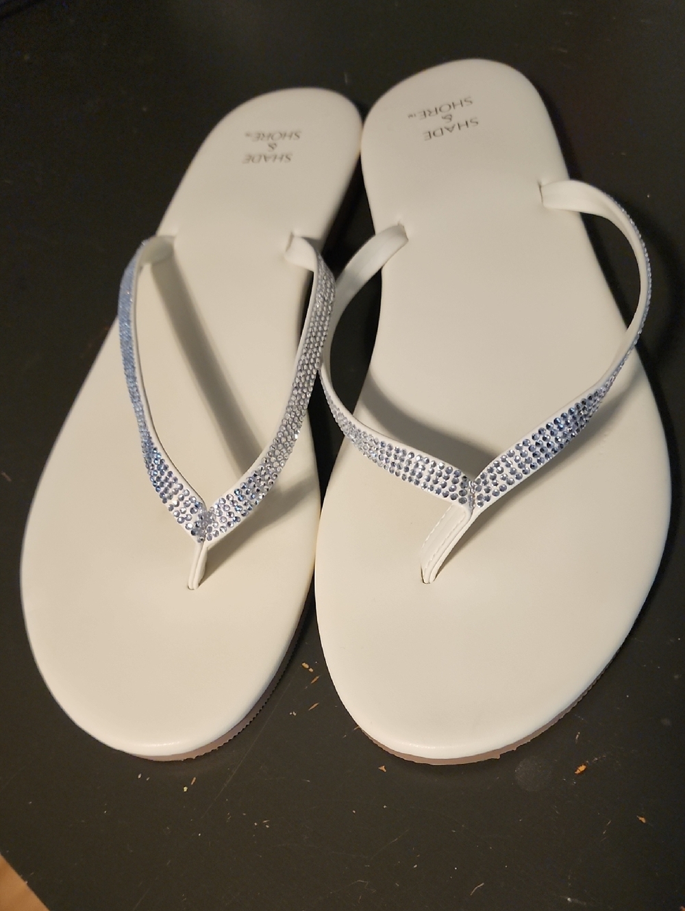 Shade & Shore White Flip Flop Sandals with Crystal Straps